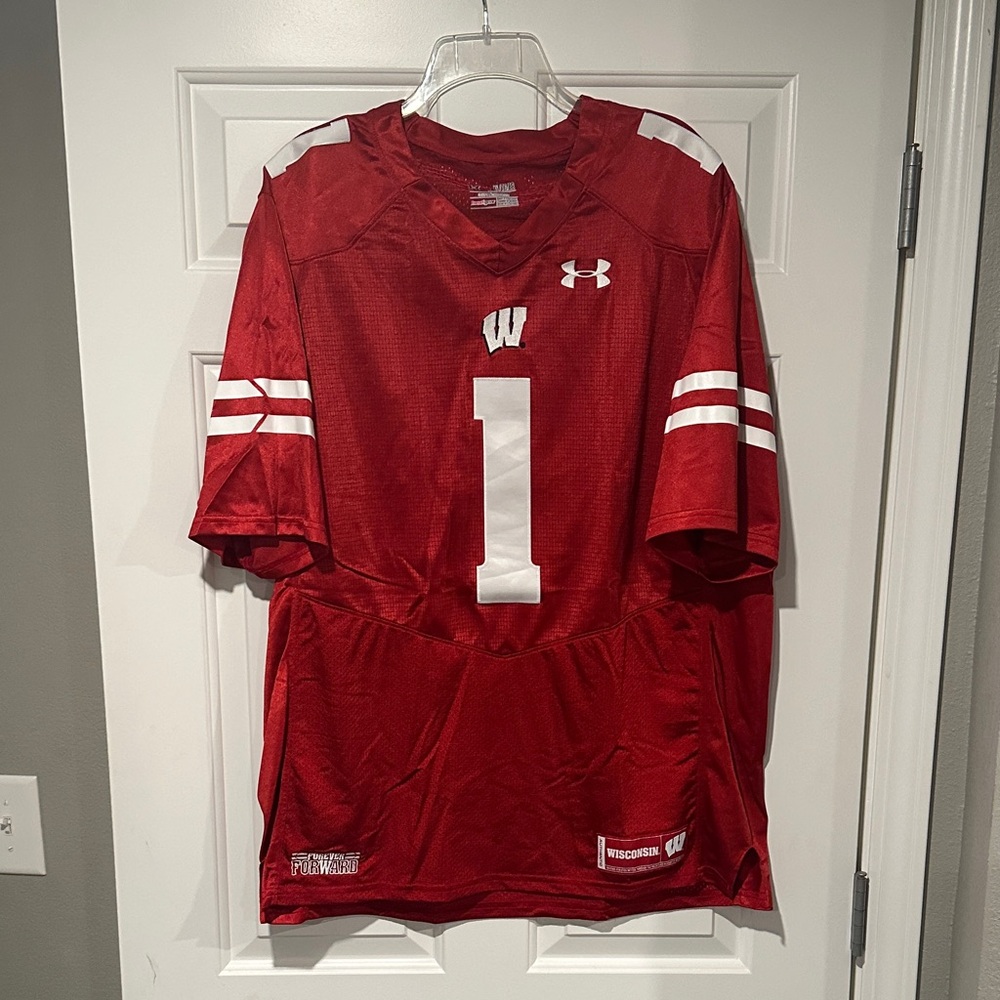 Under Armour Red and White Wisconsin Jersey XL